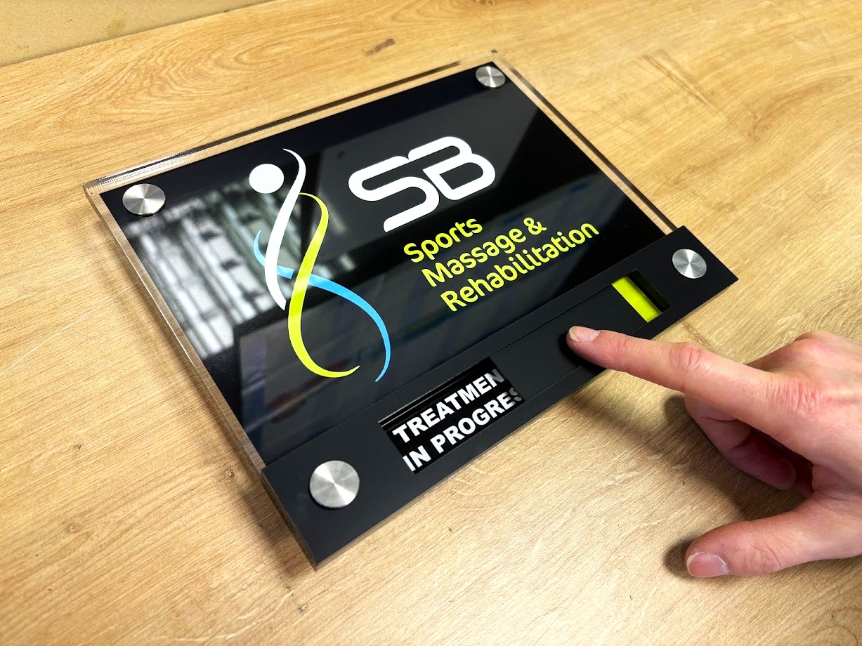 branded acrylic slider sign