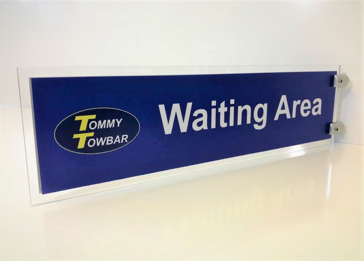 Perspex waiting room projecting sign