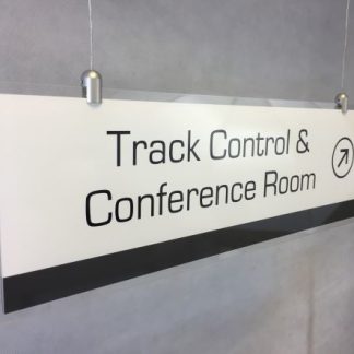 hanging directional sign