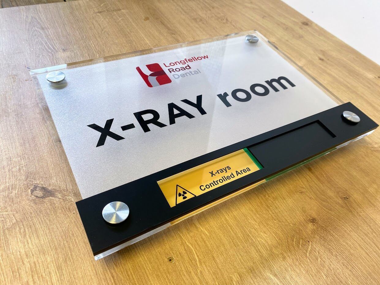 x-ray room slider sign with frosted background