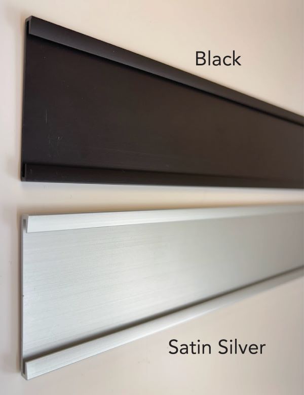 black and satin silver nameplate holders